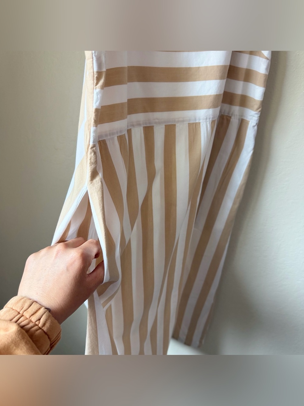 & Other Stories Striped Cotton Midi Dress Size 8 Tan White Mixed Stripe Sundress - Picture 7 of 12